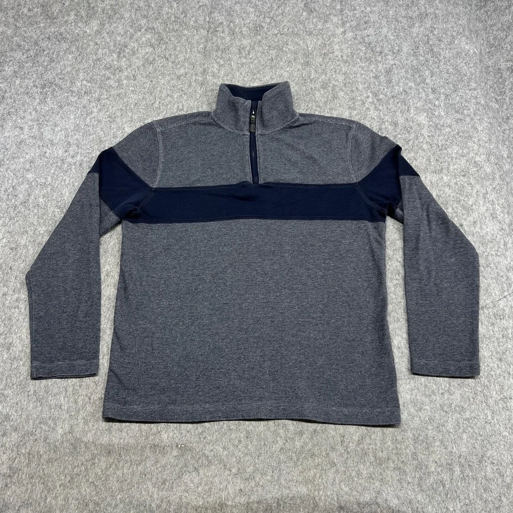 Banana Republic Sweater Mens L Blue‎ Gray Stripe 1/4 Zip Mock Neck Pullover Prep